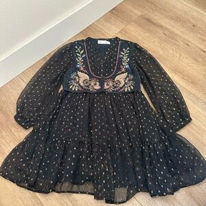Zara Embroidered Black Kids Dress